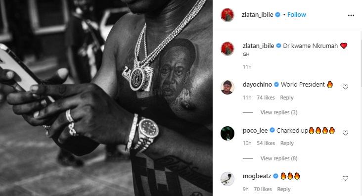 Zlatan Ibile gets tattoo of first President of Ghana, Dr kwame Nkrumah