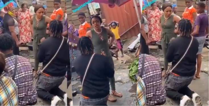 Lady lambast boyfriend for proposing to her in a market (Video)