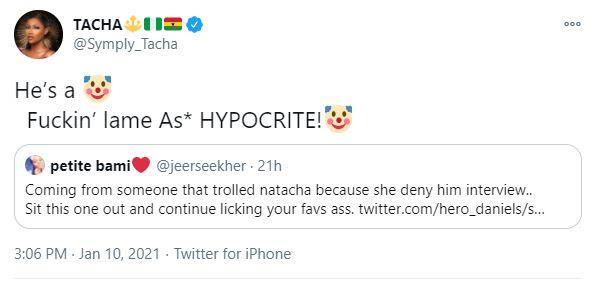 “Lame hypocrite” – Tacha lambast TV host, Hero Daniels over support for reality stars