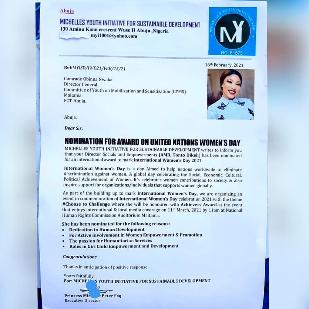 Tonto Dikeh nominated for Achievers Award amidst ex-husband saga