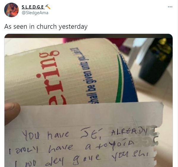 note found inside a church