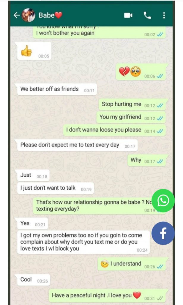 Man shares chat with girlfriend who gave him conditions for dating