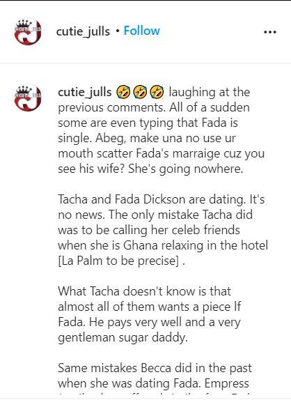 “Tacha and Fadda Dickson are dating” - Blogger alleges