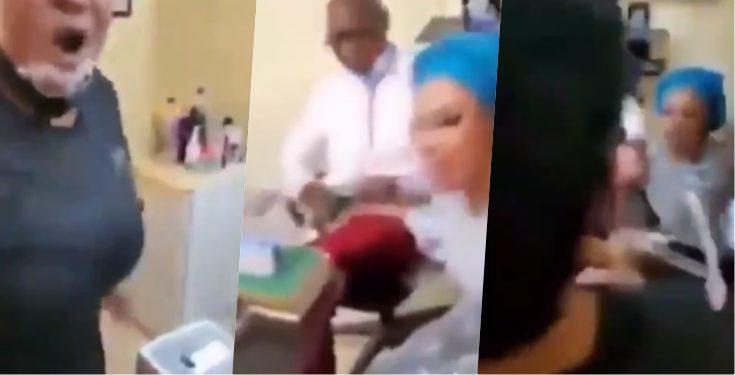 Man calmly watches as wife and side chick fight dirty in DPO's office (Video)