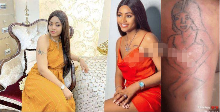 Lady inks bizzare tattoo of Regina Daniels on her thigh