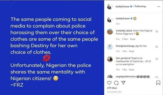 Daddy Freeze reacts to Destiny Etiko's ‘seductive’ outfit during a visit to Gov Bello
