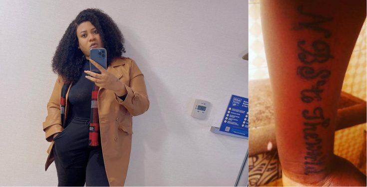 "Kobo, you won't get" - Nkechi Blessing reacts as fan inked tattoo of her name
