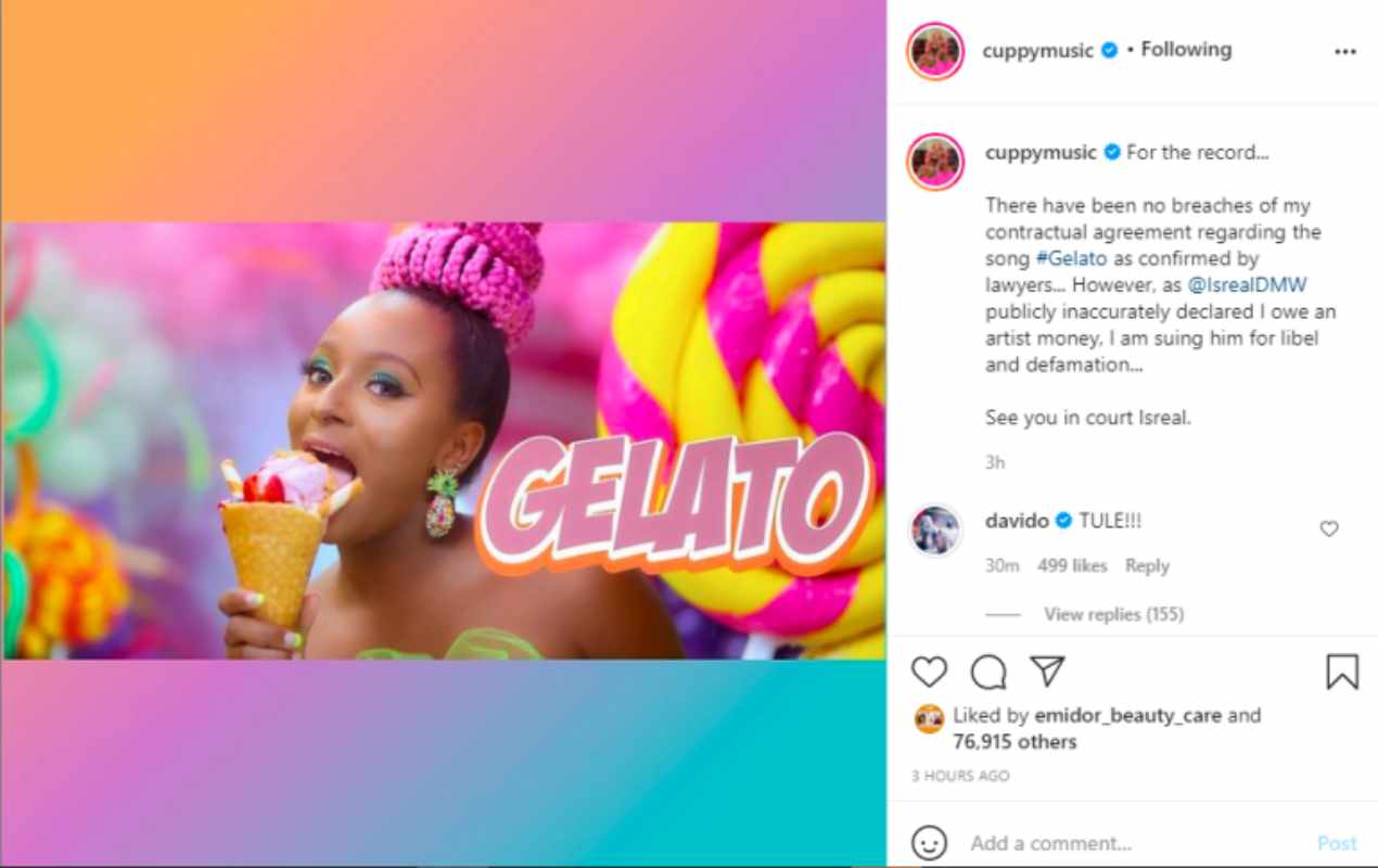 Davido reacts to DJ Cuppy's lawsuit against his aide, Isreal DMW