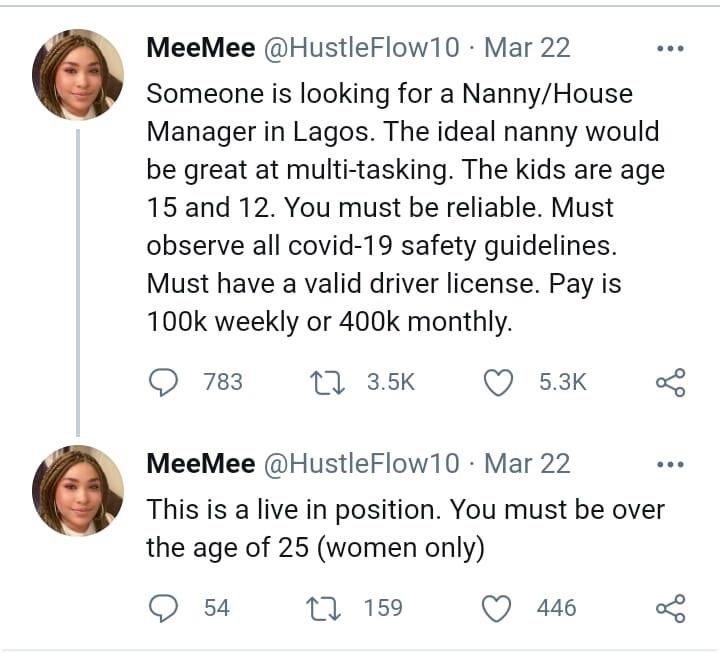 Nanny vacancy salary N400k