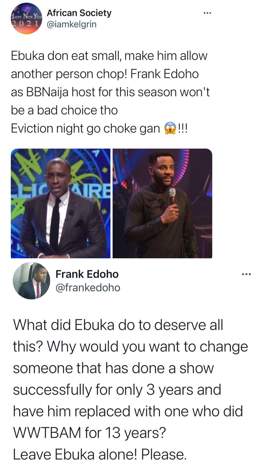 Frank Edoho replace Ebuka