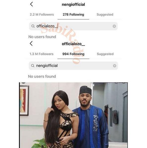 Bbnaija Ozo and Nengi unfollows each other on Instagram