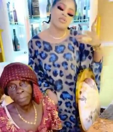 Bobrisky welcomes grandma who declared love for him to his mansion (Video)