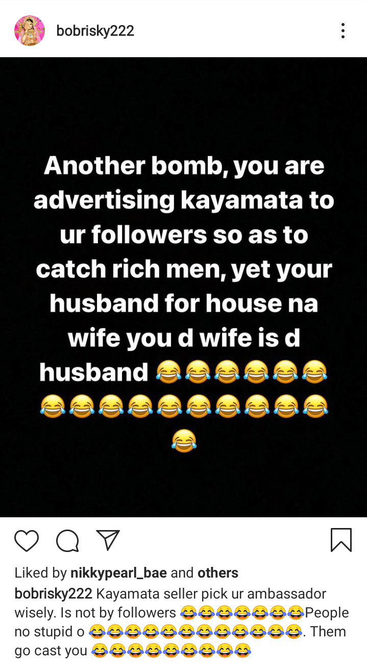 Bobrisky shades Kanyamata seller