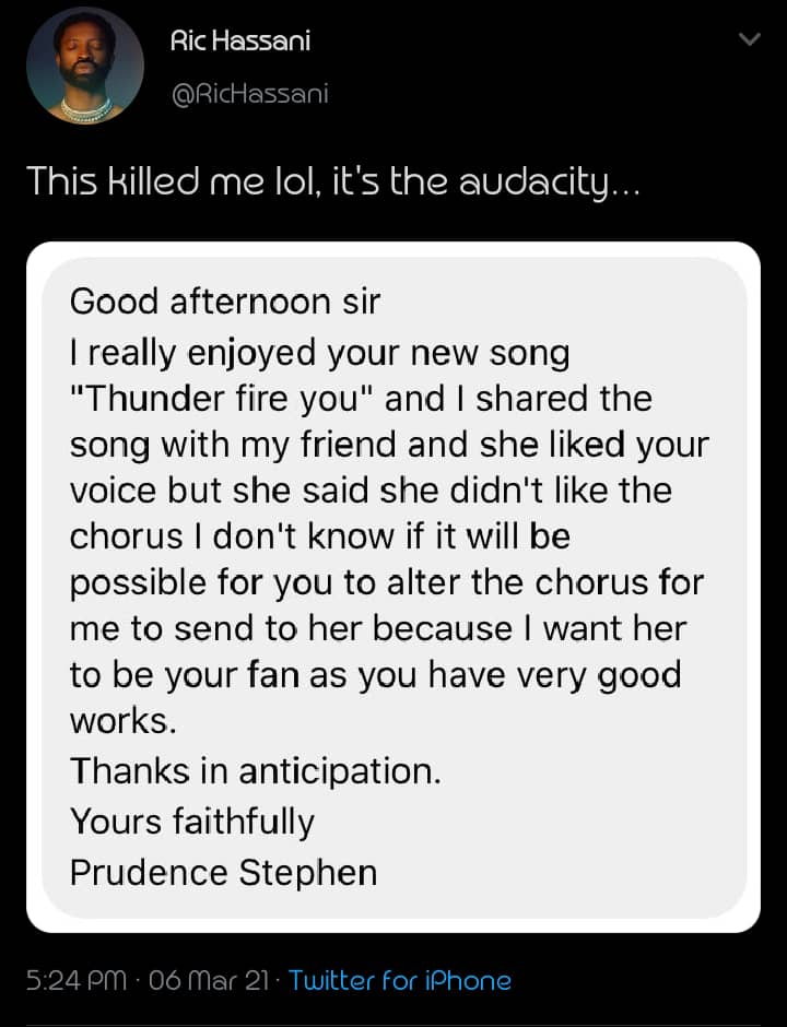 Ric Hassani Fan Song