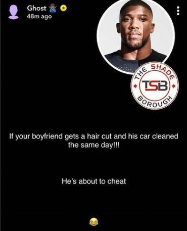 "If he gets a haircut after washing his car, he's going out to cheat" - Boxer, Anthony Joshua