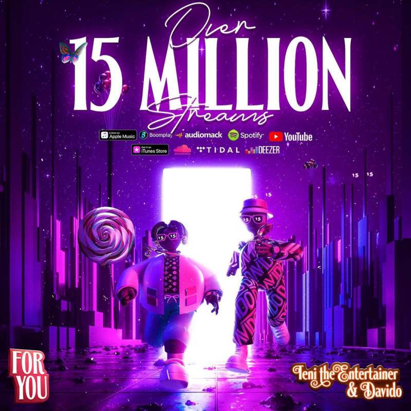 Teni's track 'For You' featuring Davido hits 15M streams, 38M radio reach