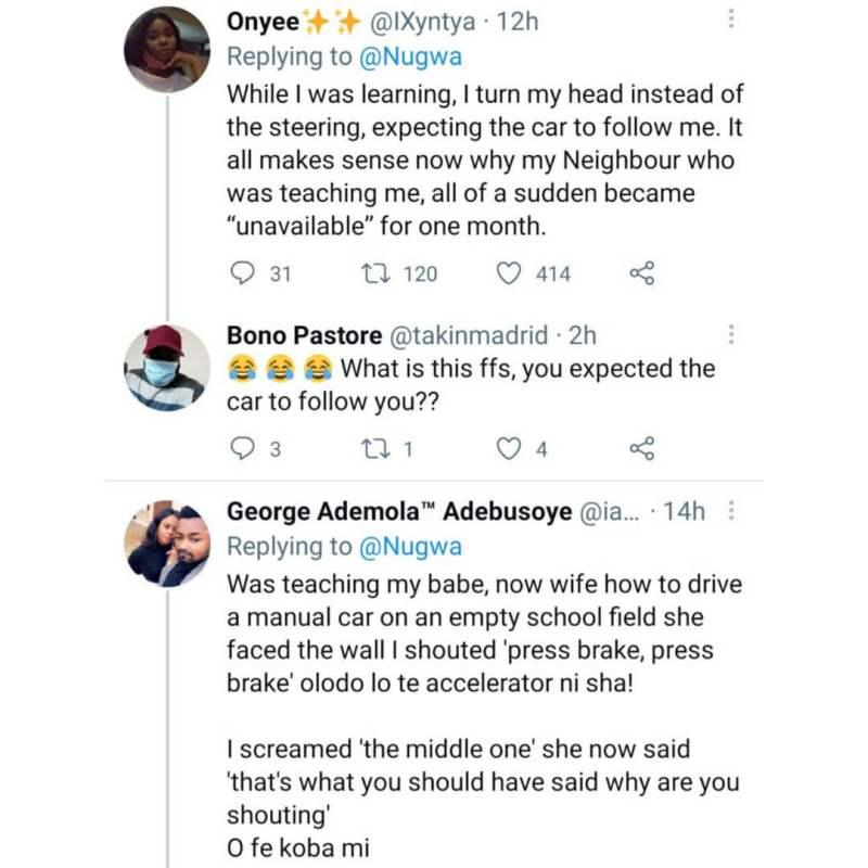 Men share hilarious experiences on teaching their women how to drive