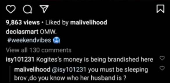 Malivelihood slams troll who accused his wife of flaunting jewelry acquired with Kogi State's money