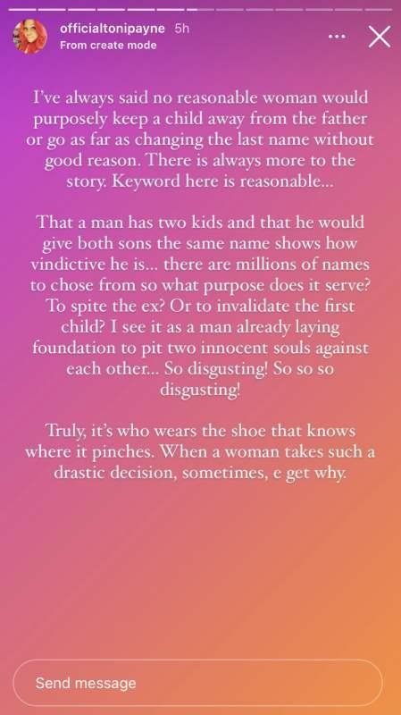 "Vengeful man did it to spite his ex" - Toni Payne blast Churchill for naming son 'King'