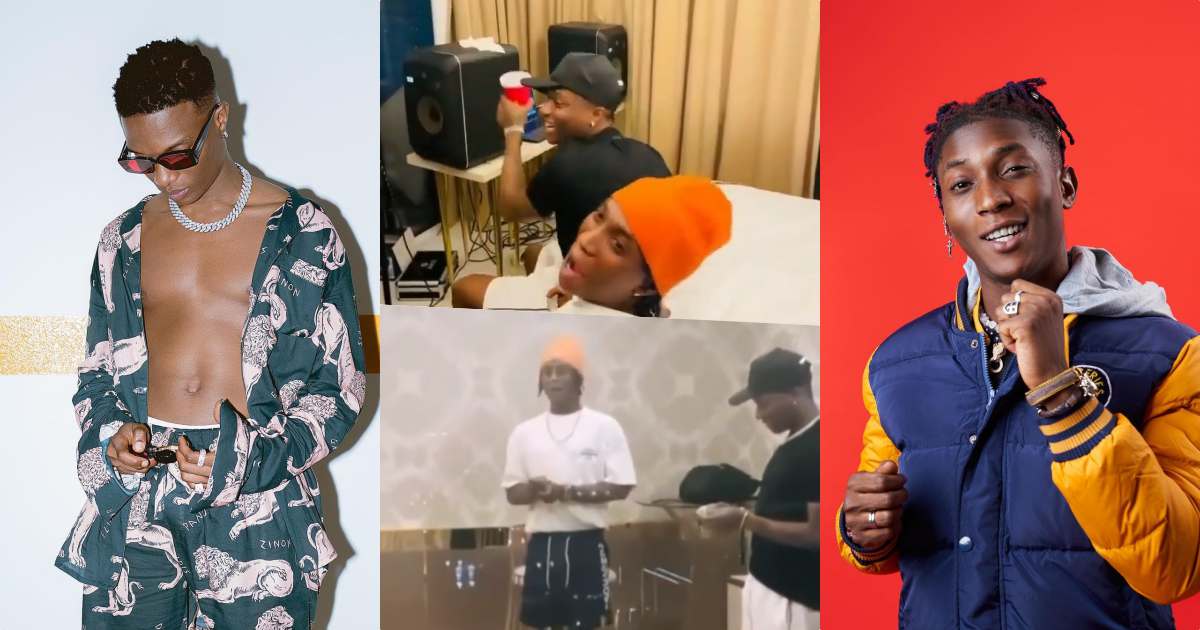 "The song no go drop till 2050" - Reactions as Wizkid, Bella Shmurda hit the studio (Video)