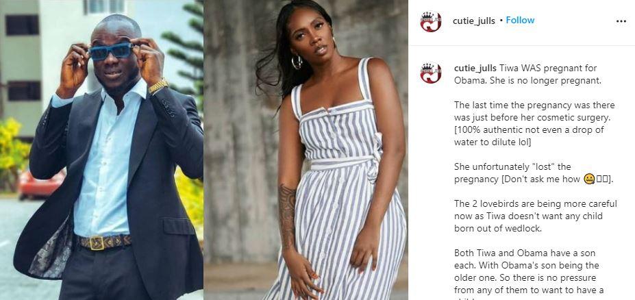 "Singer Tiwa Savage 'was' pregnant for Obama DMW" - Blogger drops bomb