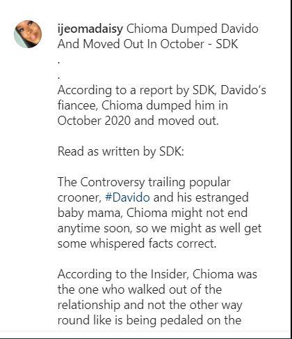 Chioma broke up with Davido, moved out since October - Blogger makes shocking claims