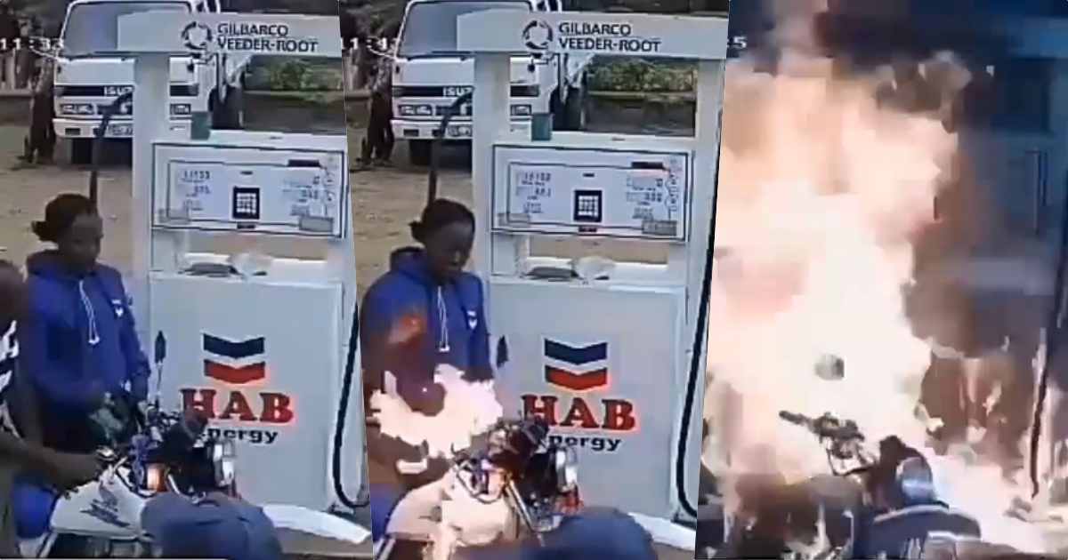 Moment fuel pump catches fire as bike man refused to turn off engine (Video)