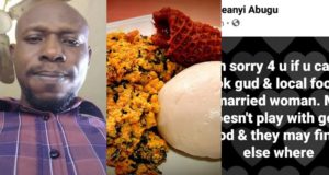 Man slams ladies who can't cook for husband says he will leave home