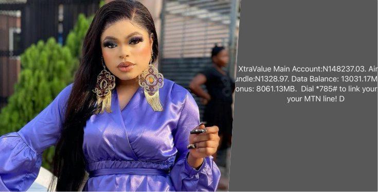 "My airtime balance is someone's bank balance" - Bobrisky flaunts N148K airtime, calls it someone else's bank balance