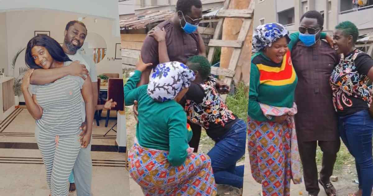 Mercy Johnson’s husband surprises wife and Toyin Abraham on movie set (Video)