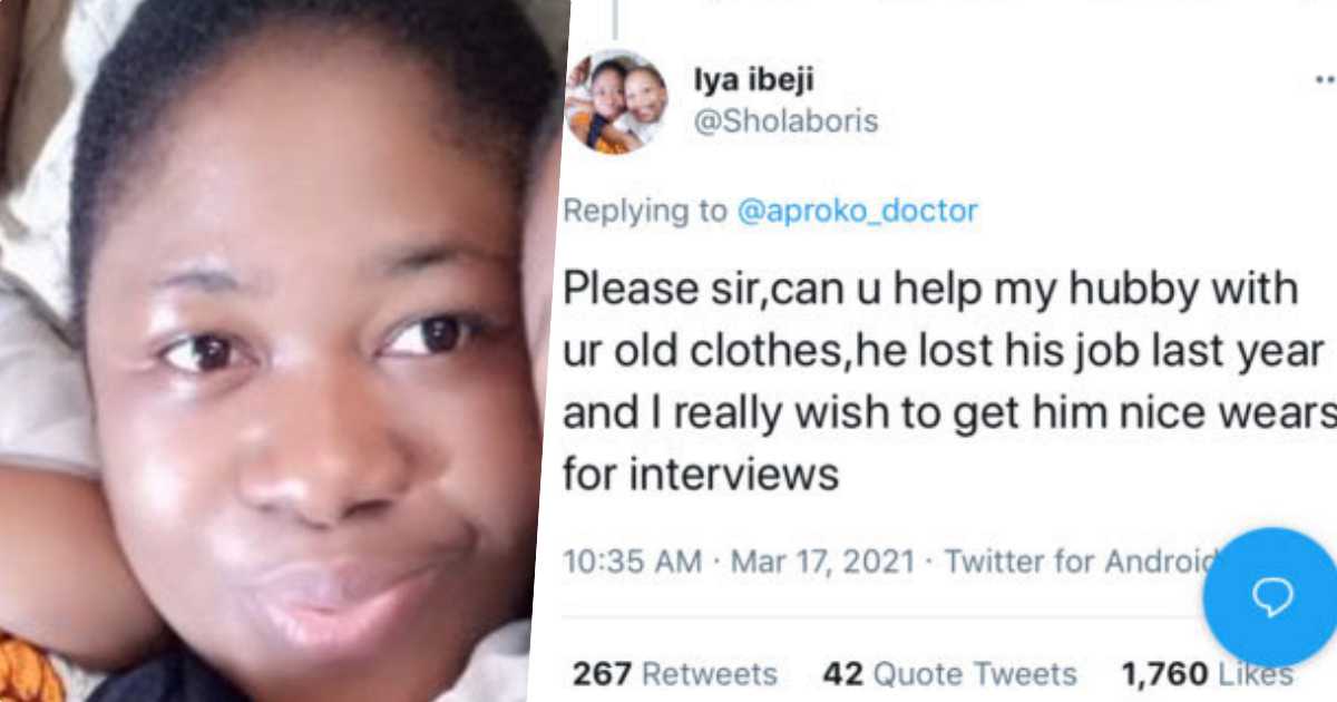 Lady gets support after begging for 'old clothes' for her unemployed husband