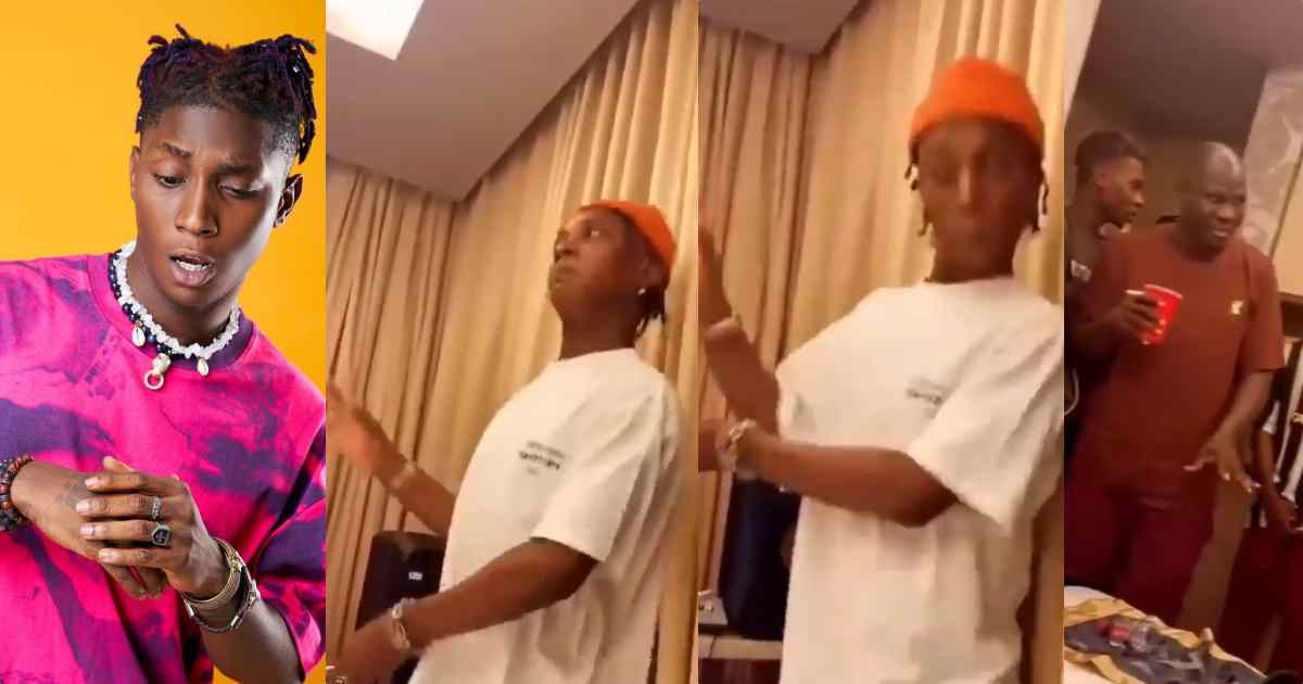 Moment producer gestured at Bella Shmurda to 'calm down' for acting wild after meeting Wizkid (Video)