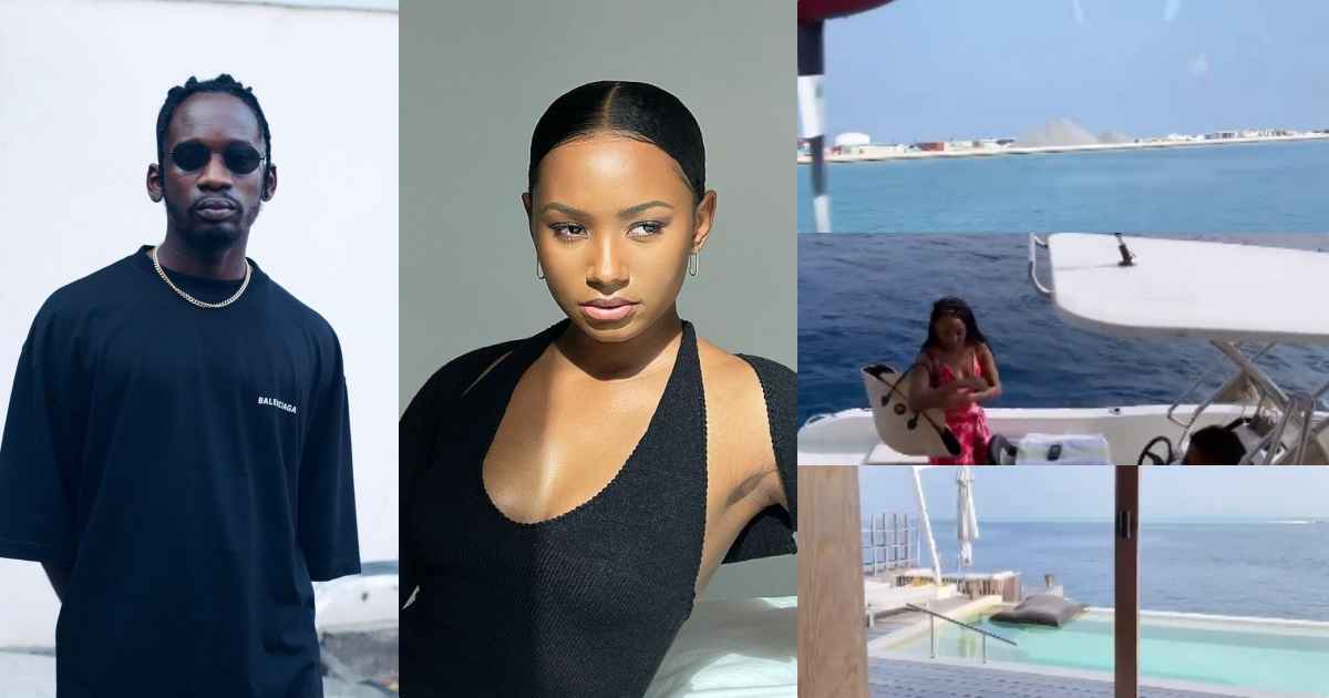 Mr Eazi celebrates girlfriend, Temi Otedola on her birthday with trip to a private Island (Video)