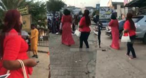 "Leave my husband alone" - Woman calls out husband's side chick in public (Video)