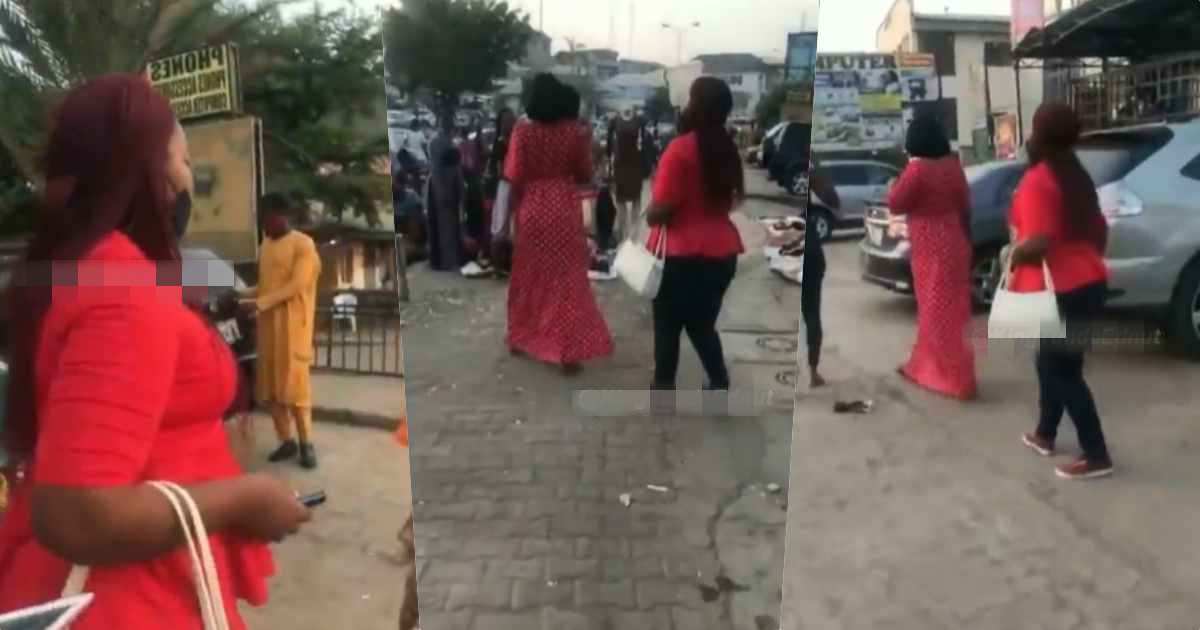 "Leave my husband alone" - Woman calls out husband's side chick in public (Video)