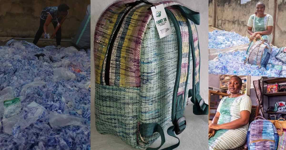 Woman leaves jaws dropping with beautiful bags made from sachet water nylon