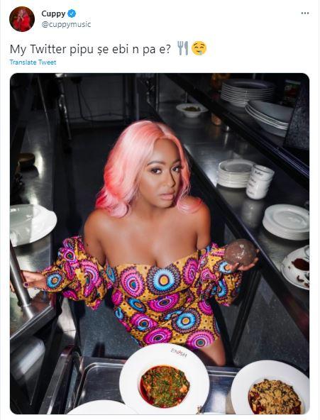 "Is that your new song title" - Reactions as DJ Cuppy shares plate of Amala with fans