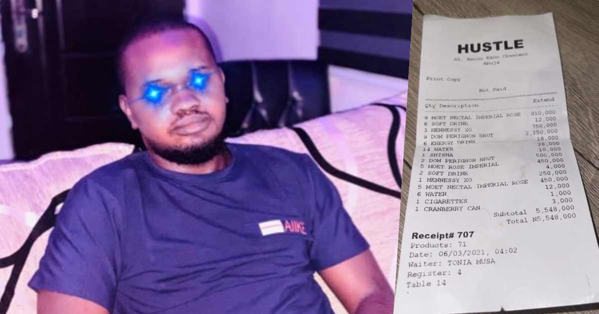 Man contributes N5K, shows off N5.5M bill friends spent in one night