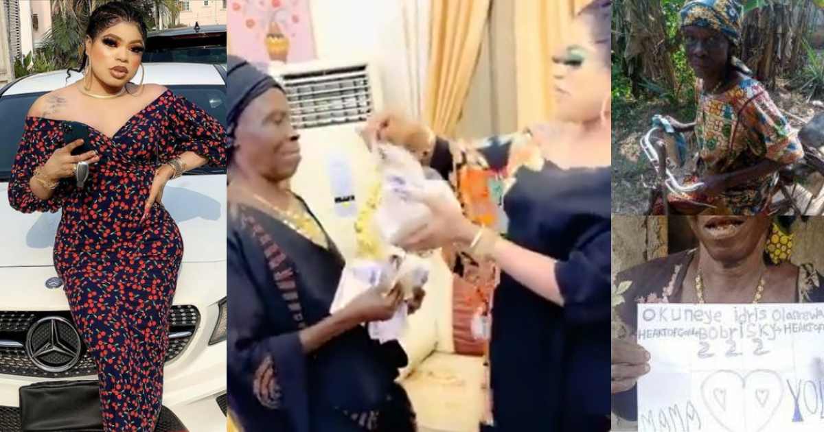 Bobrisky spoils grandma who declared love for him with stash of money (Video)