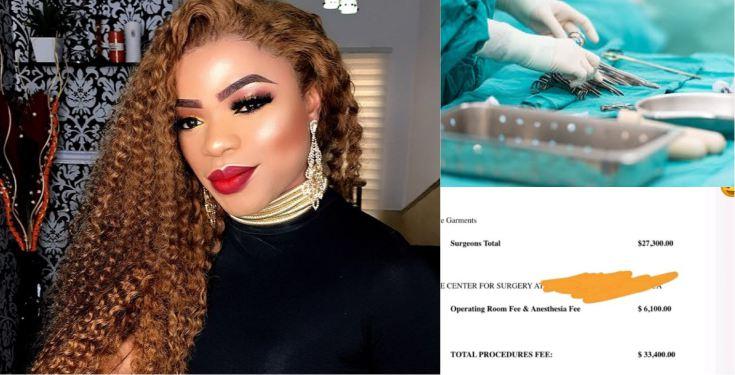 "Biggest girl" - Bobrisky brags as he shows off surgery bill of N12.7M