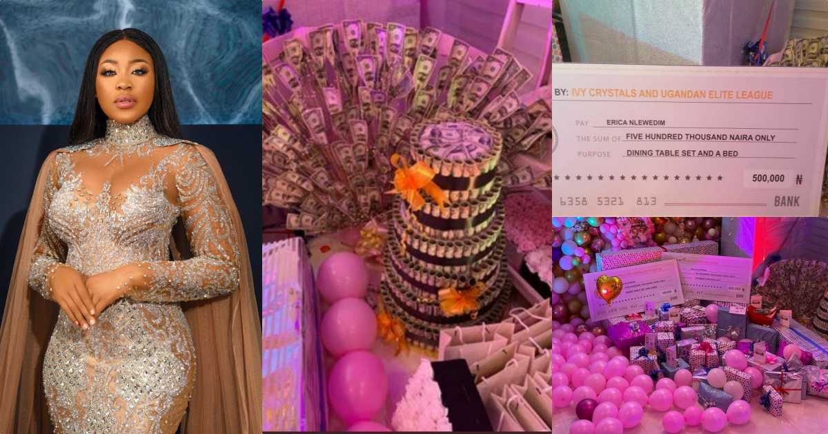 Erica gets 500K dining set, 600K sofa, giant money cake and tons of gifts
