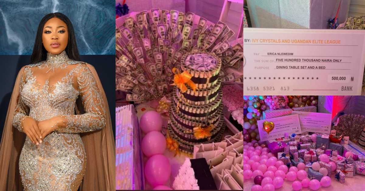 Erica gets 500K dining set, 600K sofa, giant money cake and tons of gifts