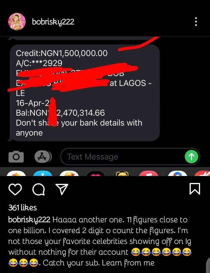 Bobrisky flaunt millions