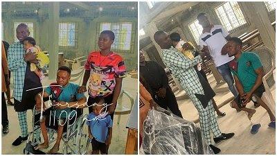 Physically challenged man that dance joyfully on his child's dedication receives wheelchair as gift