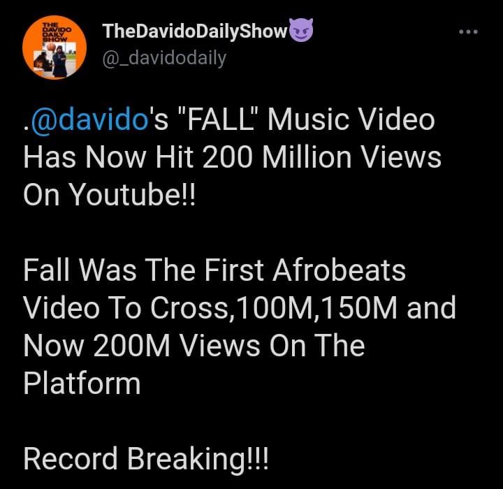 Davido Fall music Youtube