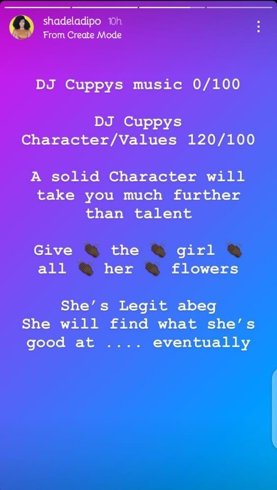 Shade Ladipo rated Cuppy