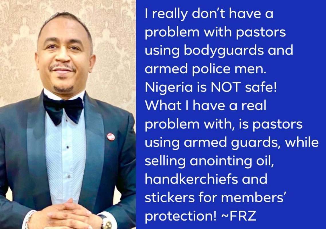 "Pastors using body guards while selling stickers to members for protection" - Daddy Freeze