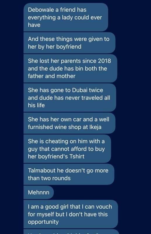 Lady exposed of cheating on her rich boyfriend because he doesn't last in bed