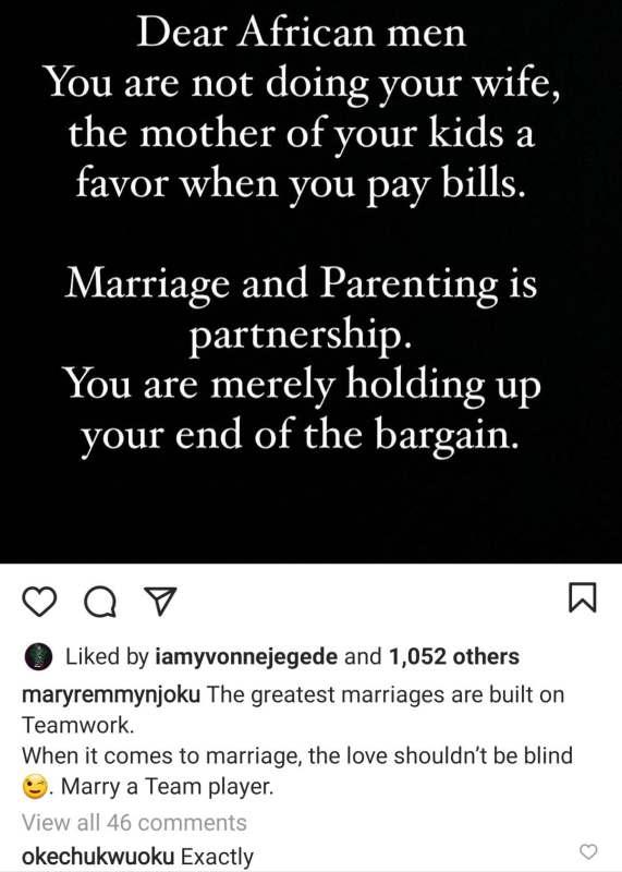 "You're not doing the mother of your kids a favor when you paying bills" - Mary Njoku 
