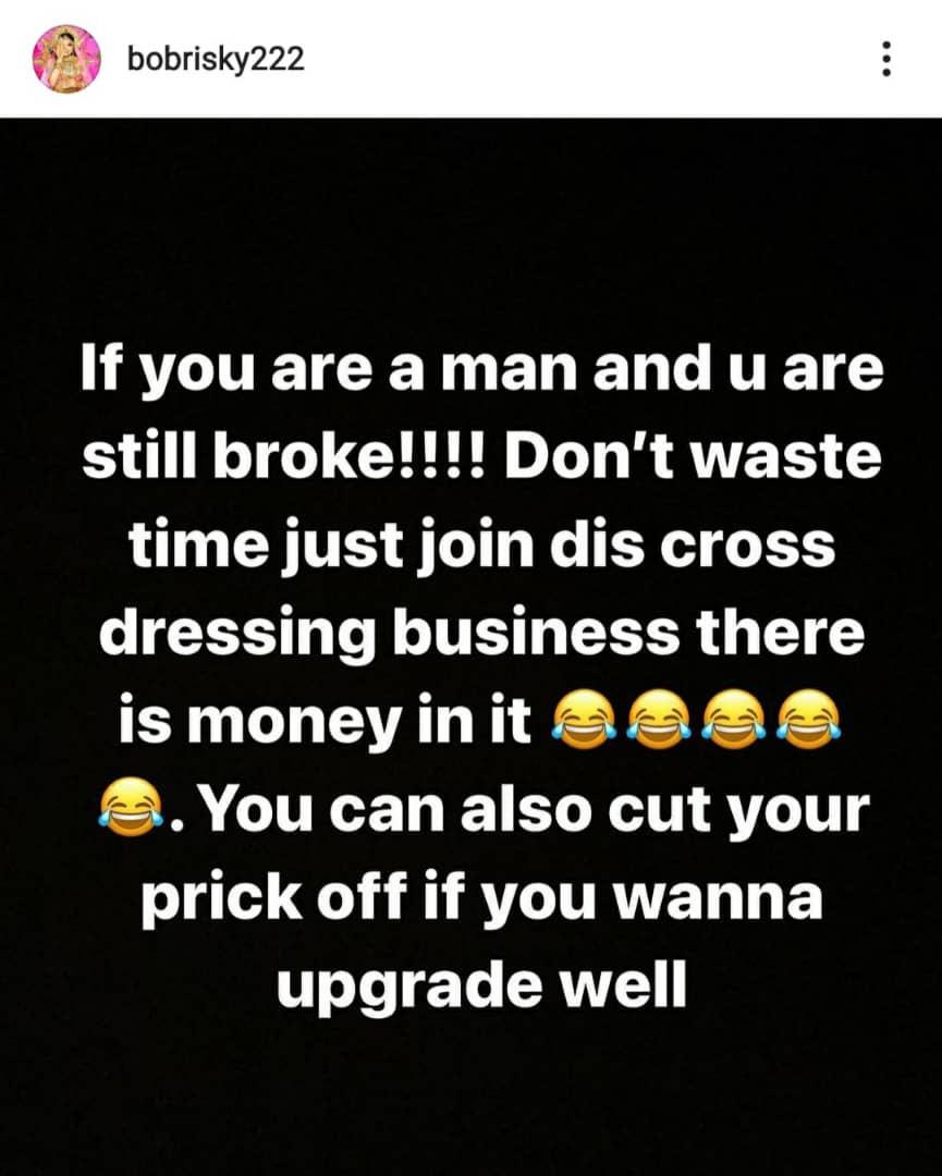 cross-dressing money Bobrisky broke